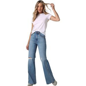 NWT Wrangler Women Wanderer 622 Denim Jean High Rise Flare Distress Wide Leg